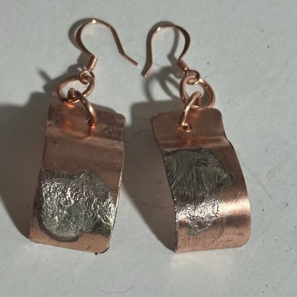 Sterling Silver 925 Reticulated Copper Earrings Rustic Gift Handmade Brutalist - Picture 3 of 7